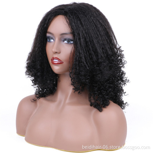 Afro Wig Fluffy Yaki Kinky Straight With Curly Ends Synthetic Marley Hair Wig Non Lace Machine Sewing Wig 12inch